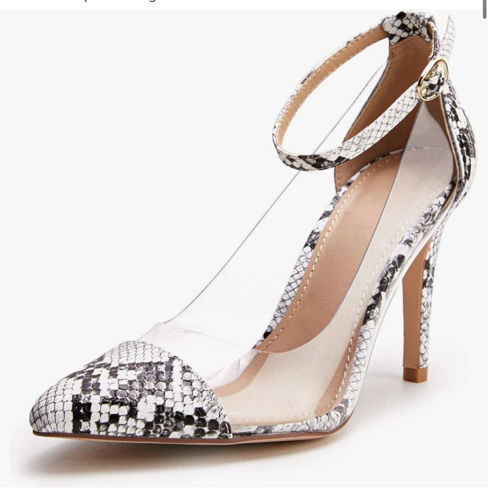 Black and White Ankle Strap Heels with Stiletto